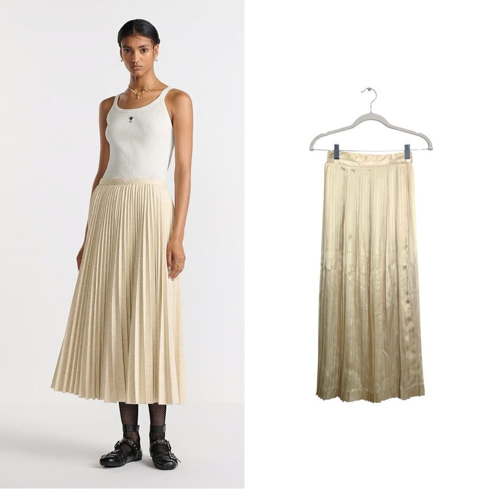 CHRISTIAN DIOR Vintage 100% silk pleated midi skirt